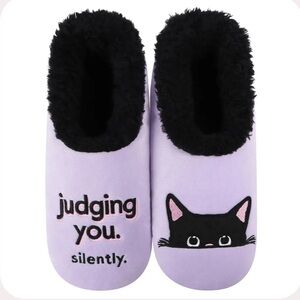 Purple Cat Slippers with Black Trim
